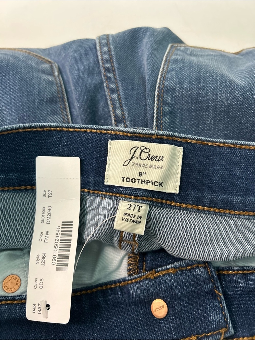 NWT J.Crew 8" Toothpick Tall Skinny Jeans Medium Wash Distressed Size 27T - Picture 9 of 10